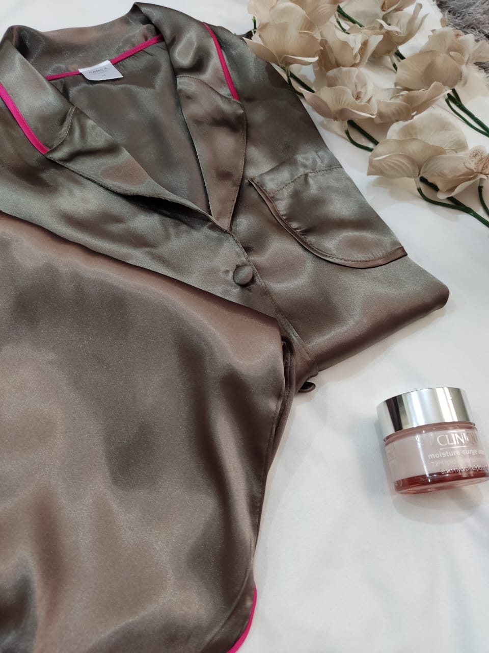Ensemble pyjamas satin kaki