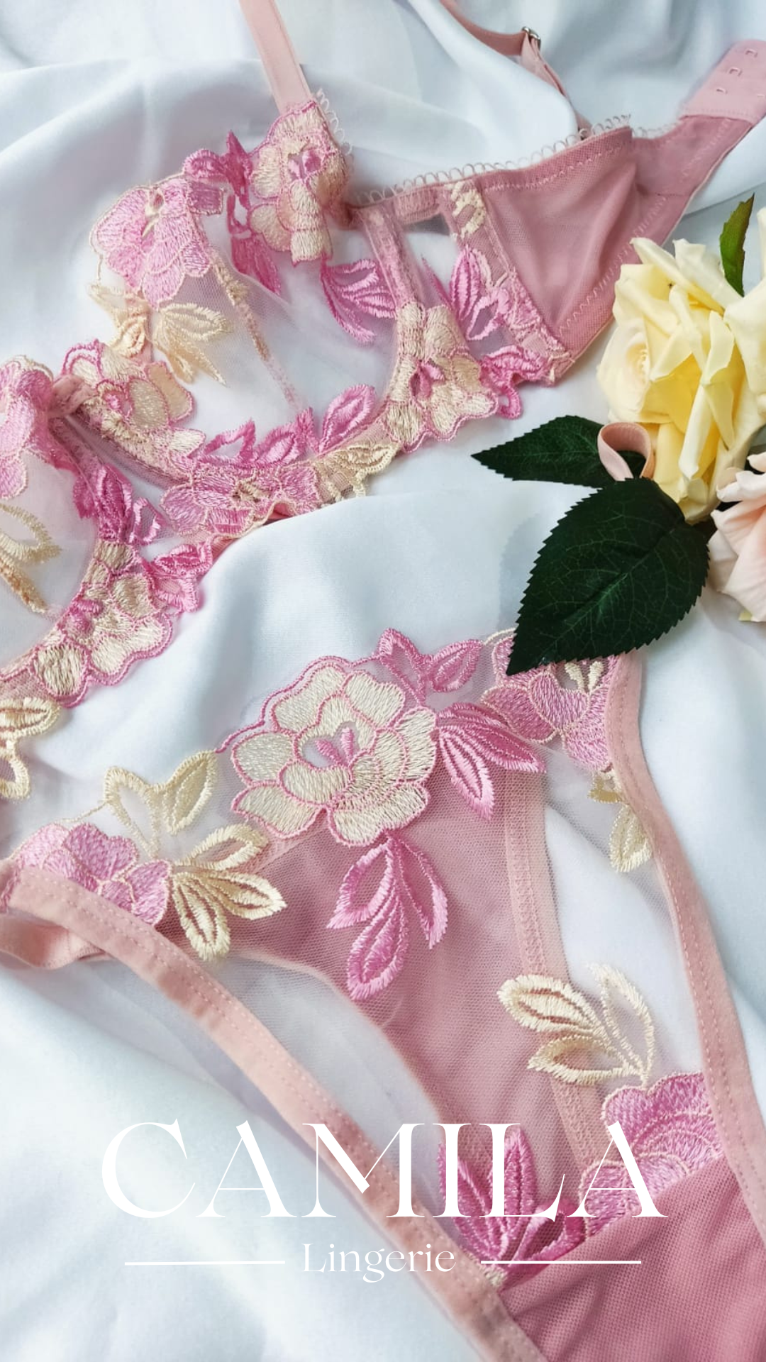Ensemble lingerie 2 pieces dentelle rose