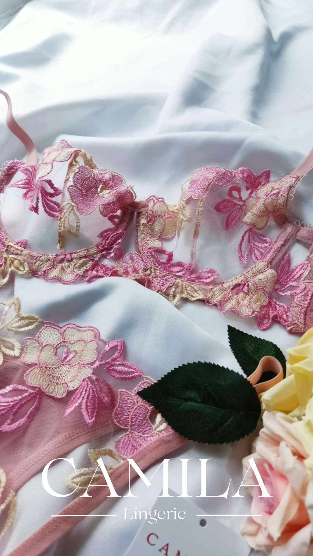 Ensemble lingerie 2 pieces dentelle rose